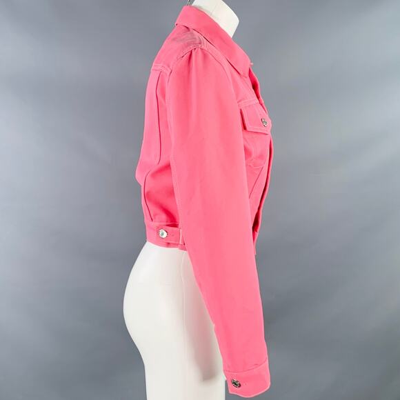 HELMUT LANG Size S Femme Trucker Pink Cotton Blend Cropped Denim Jacket - Picture 2 of 5